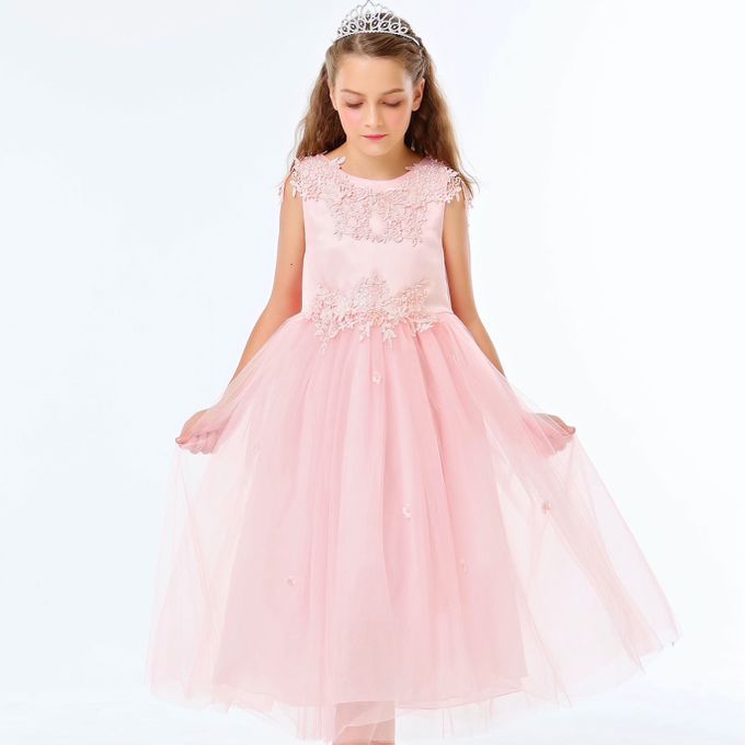 love, charlotte - 粉嫩繡花露背大蝴蝶結小禮服-粉紅色