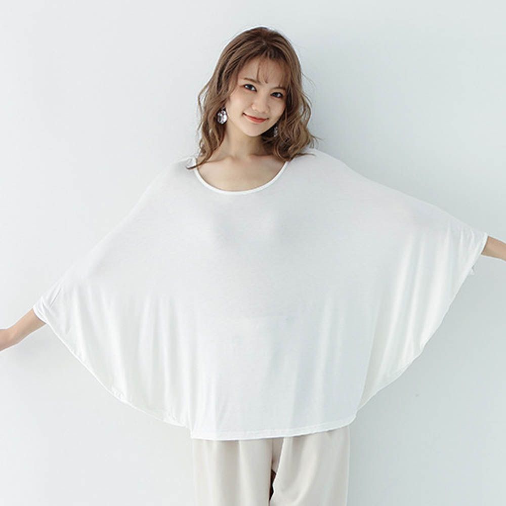 莫代爾3D剪裁瘦瘦蝙蝠袖上衣-半白色 (F)