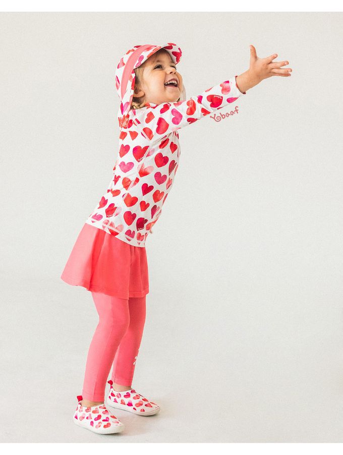韓國 Yobaaf - UPF50+兒童兩件式防曬泳裝-桃粉愛心