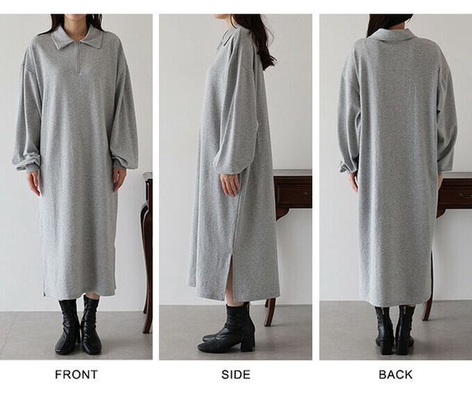 日本 BLUE EAST - 半拉鏈時尚休閒長袖洋裝-象牙白