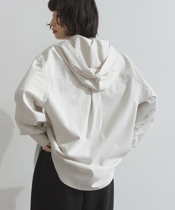 日本 ELENCARE DUE - 復古風磨毛寬版連帽長袖襯衫-灰杏