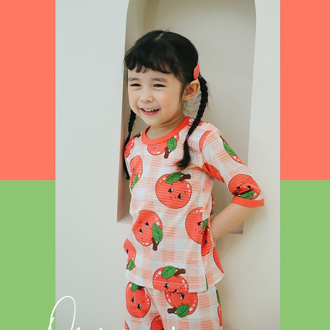 正韓 Puco - 超優質嬰幼兒/兒童七分袖100% 有機純棉家居服/睡衣-蘋果女孩