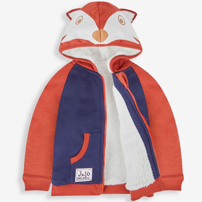 英國 JoJo Maman BeBe - 幼/兒童100%純棉連帽保暖刷毛外套-小狐狸
