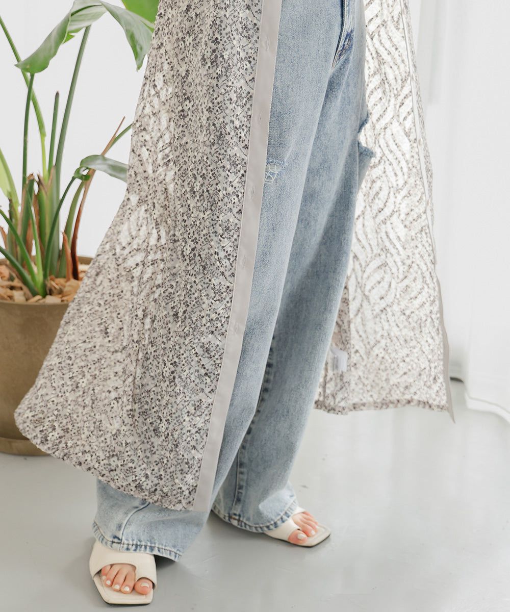 日本 Bab - 文藝浪漫碎花排扣洋裝-石英灰