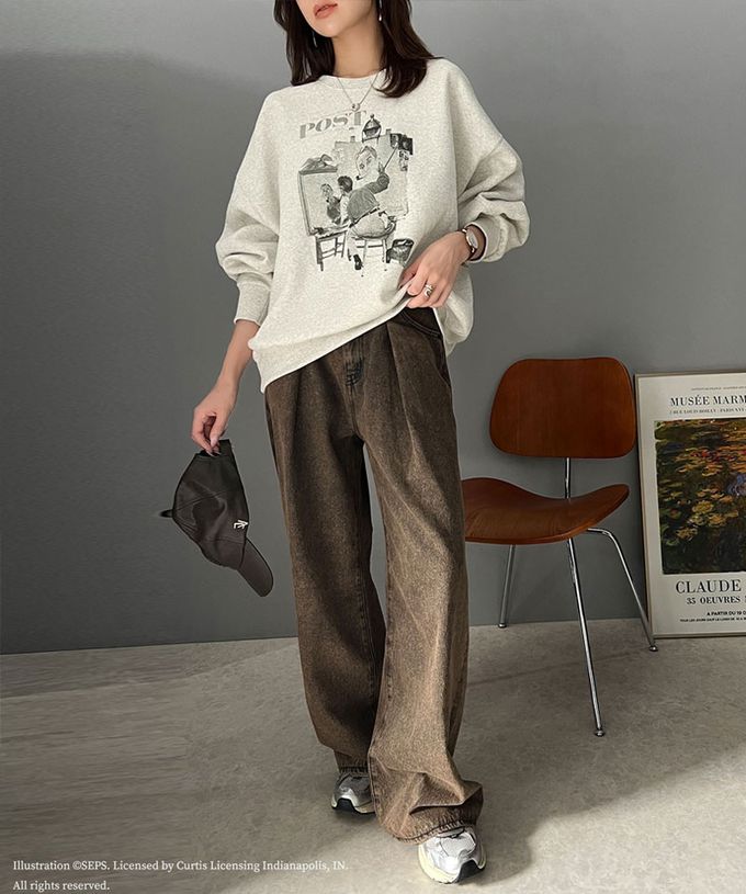 日本 Classical Elf - 設計師聯名 2WAY印花裏毛上衣-三重自畫像-炭灰