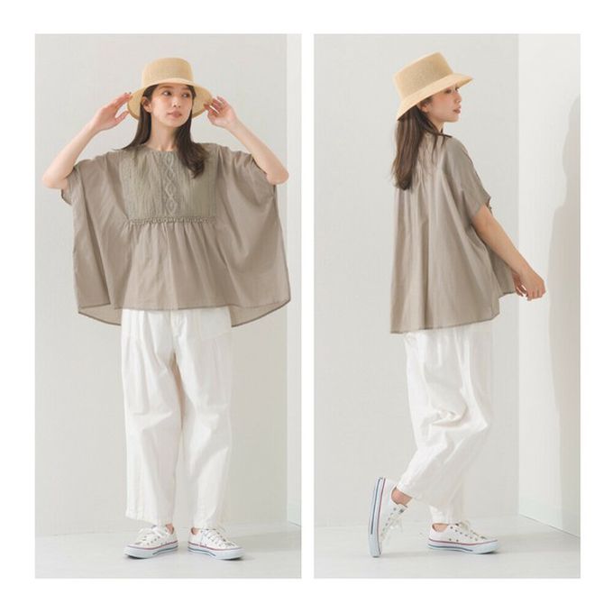 日本 OMNES - 印度棉 細節感輕透皺褶大寬袖上衣-卡其