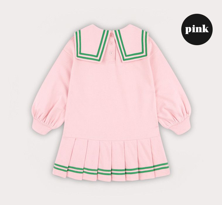 韓國 HEJMINI - 黑桃學院風百摺洋裝-綠