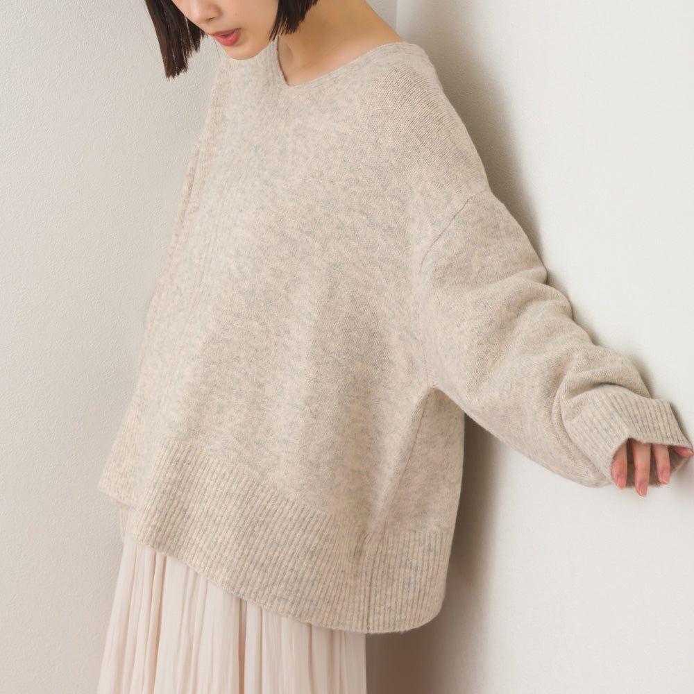 V領美型優雅混色感針織毛衣-淺灰