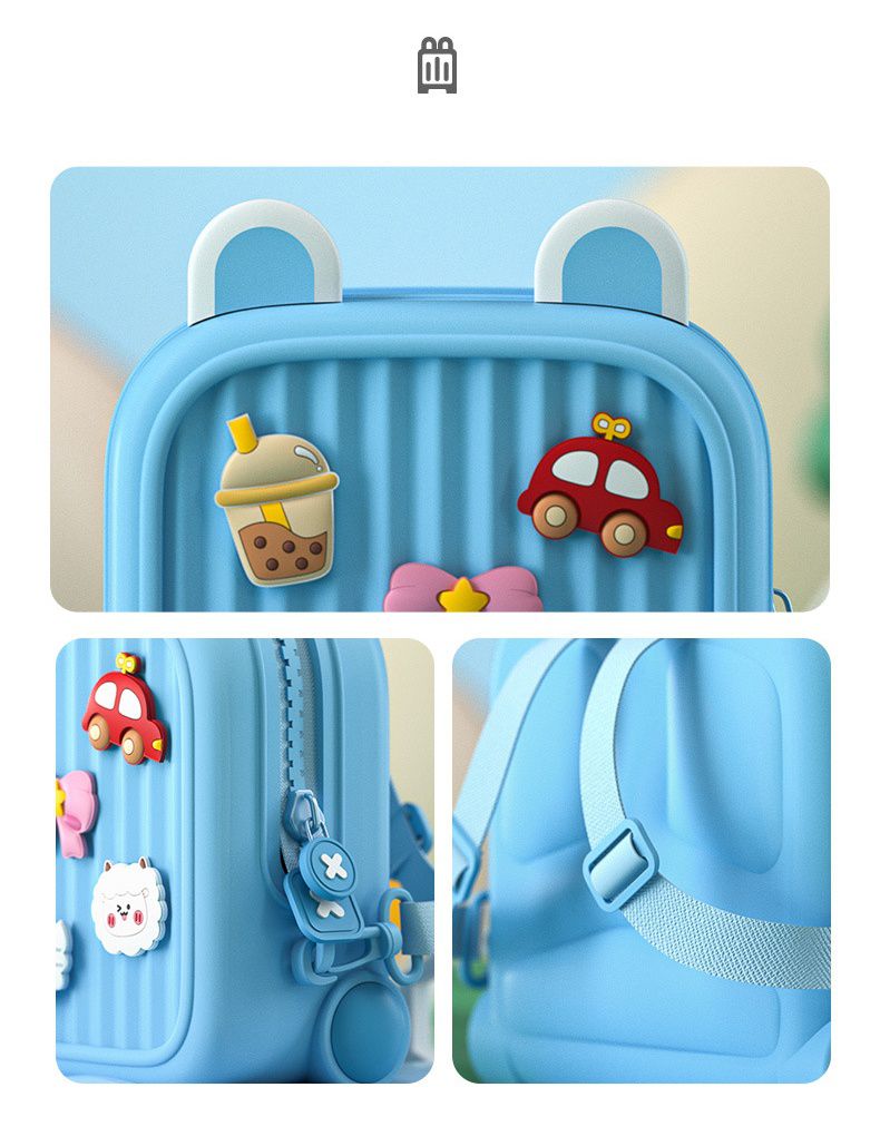 卡通DIY可拆式兒童後背包/小方包-珍珠奶茶+車車-綠色 (20.8x9.9x21.2cm)