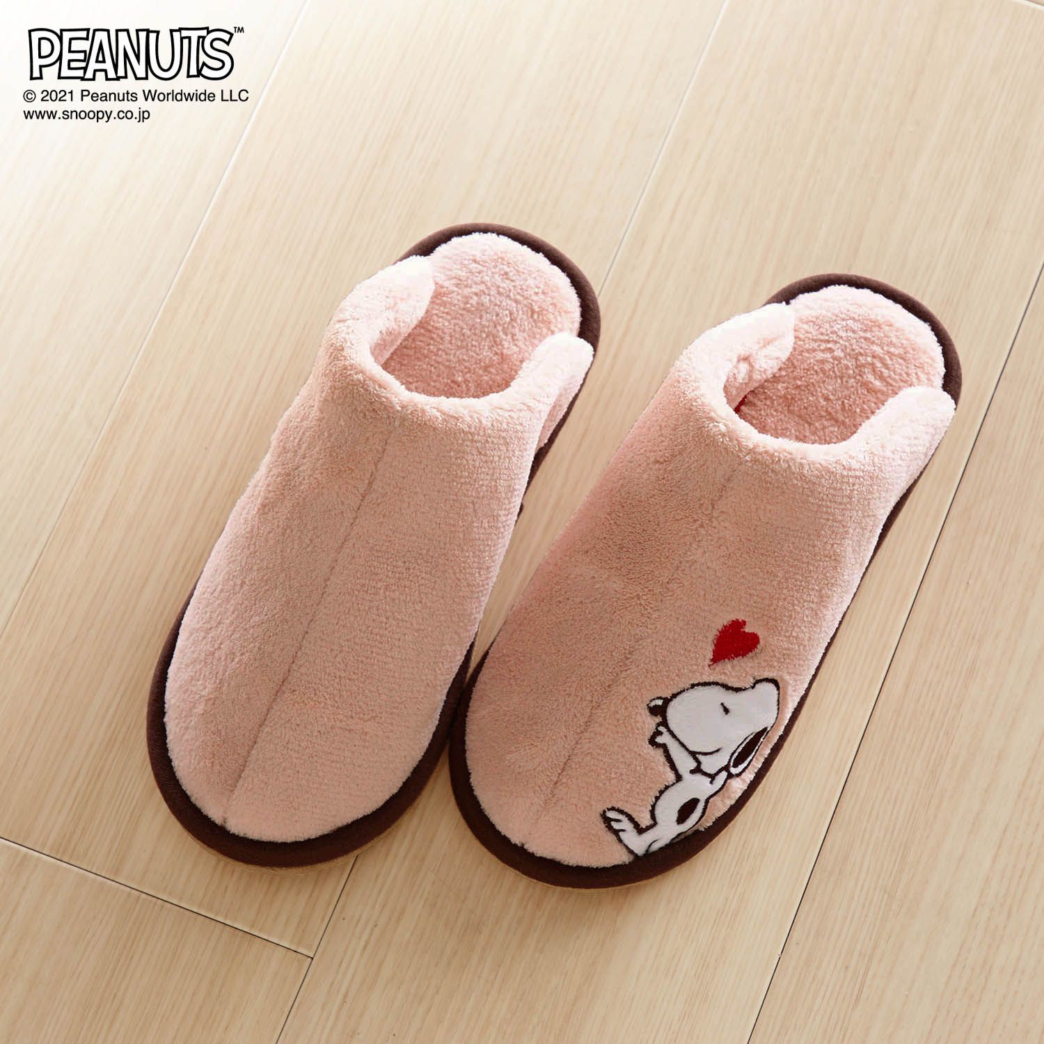 日本千趣會 - 史努比 毛絨包覆型室內拖鞋-粉 (22-24cm)