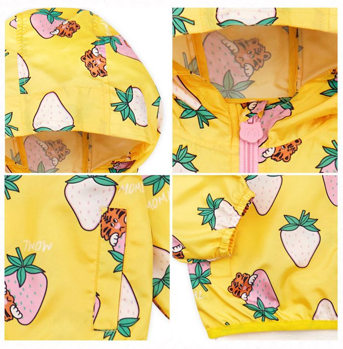 韓國 mollimelli - 淺粉草莓防風連帽縮口外套-黃