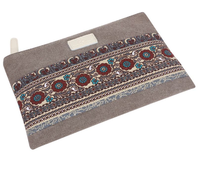 復古拼接帆布收納包-民族風-淺灰色 (FREE)