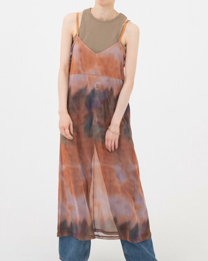 日本 gleam - 穿搭有型 暈染透膚細肩帶洋裝-水藍系