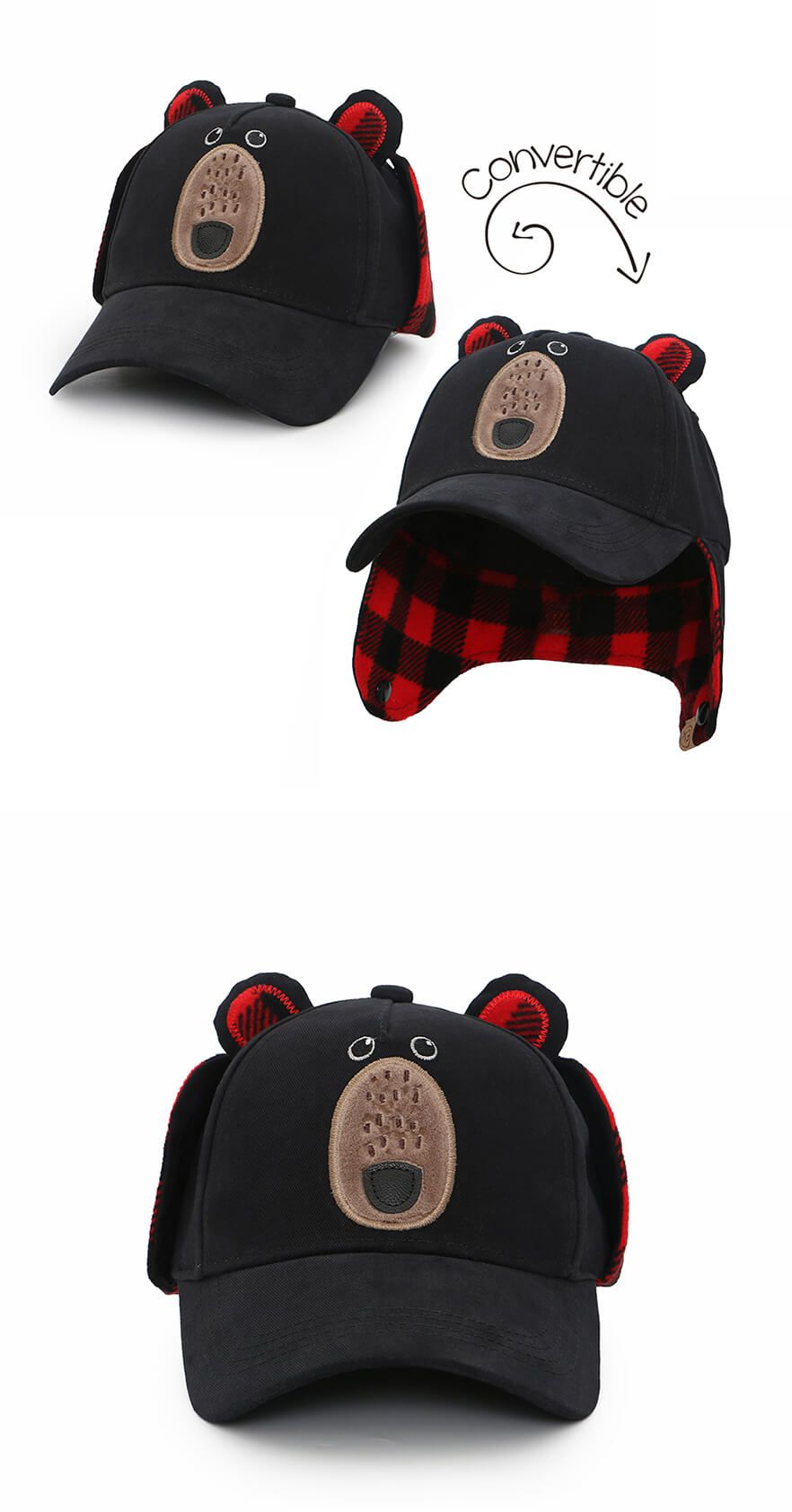 加拿大 flapjackkids - 3D造型遮耳棒球帽-小熊 (2y-4y)