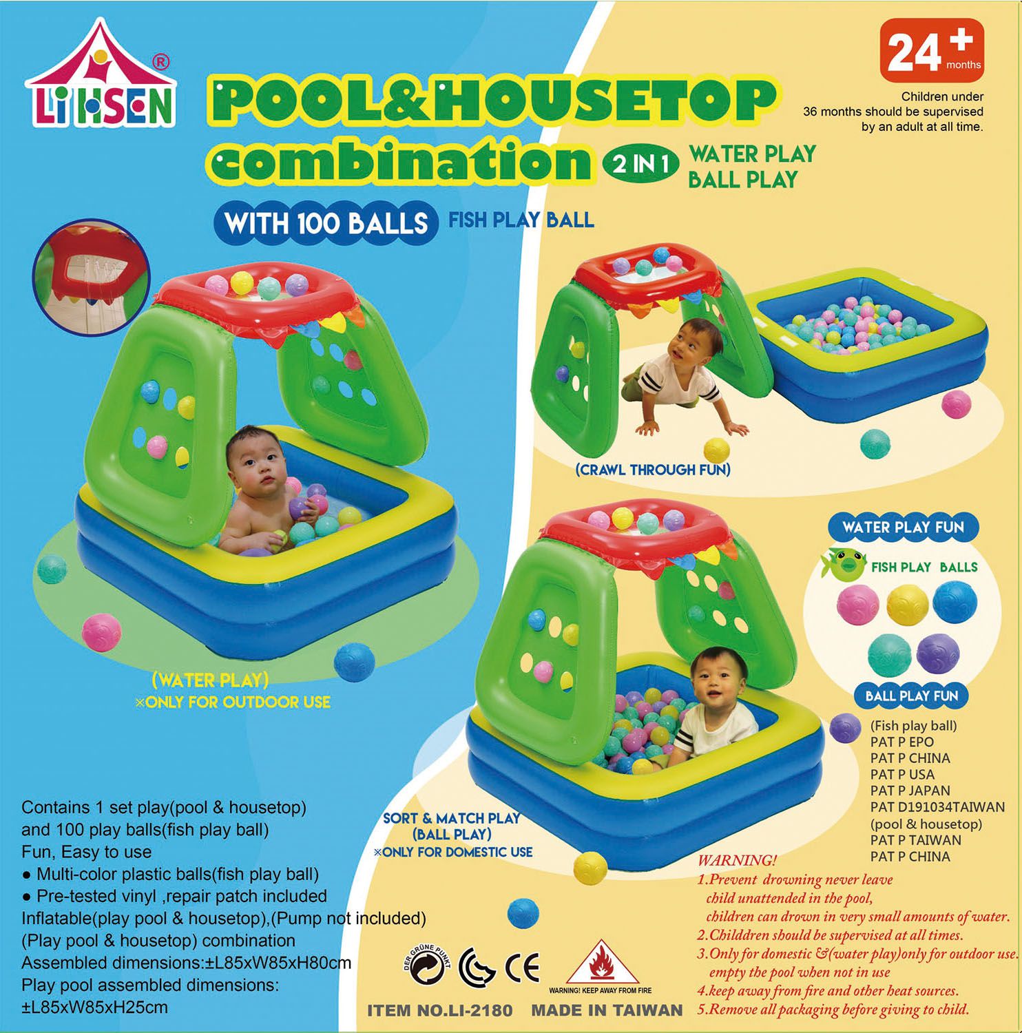 LIHSEN - 兩用戲水球池(100顆動物造型球)台灣製動物造型遊戲球-6M+
