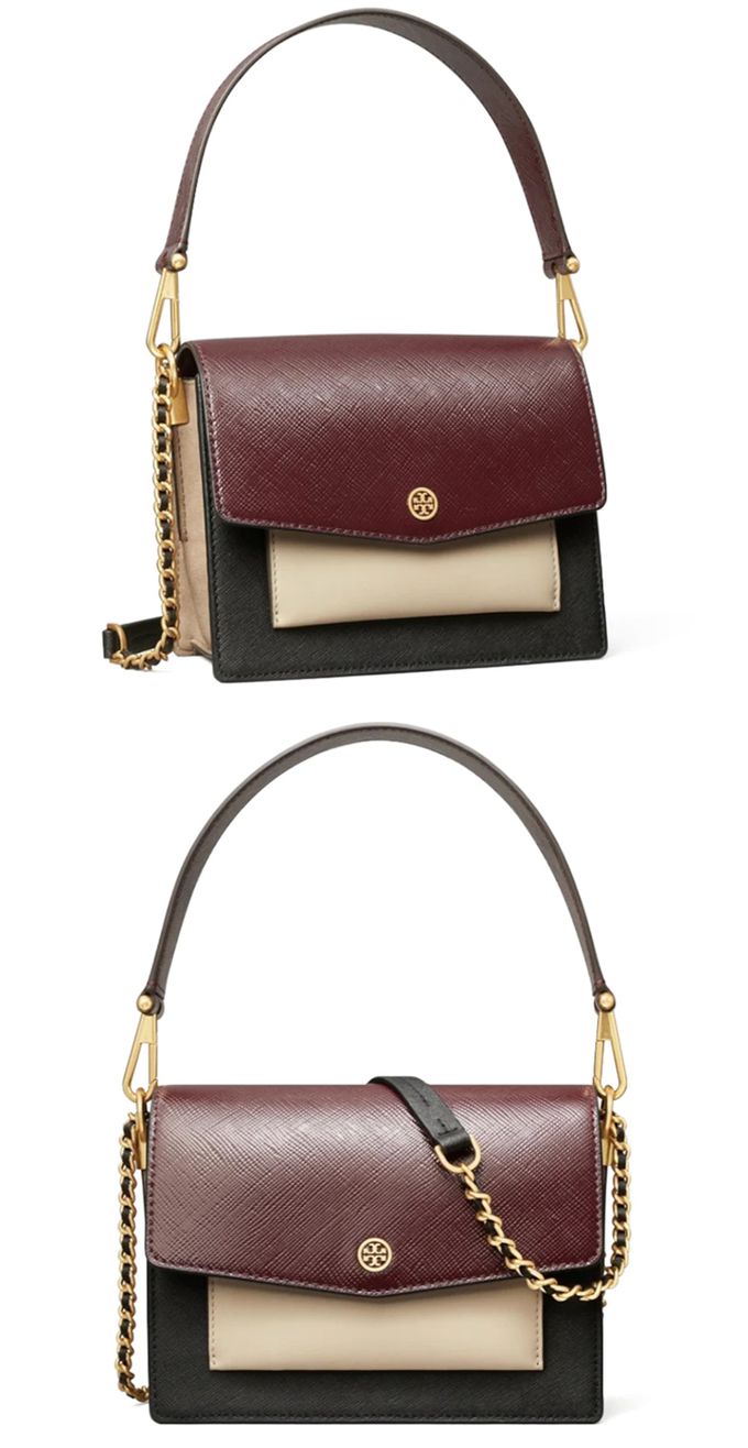 TORY BURCH - 撞色拼接皮革兩用包 (酒紅色)