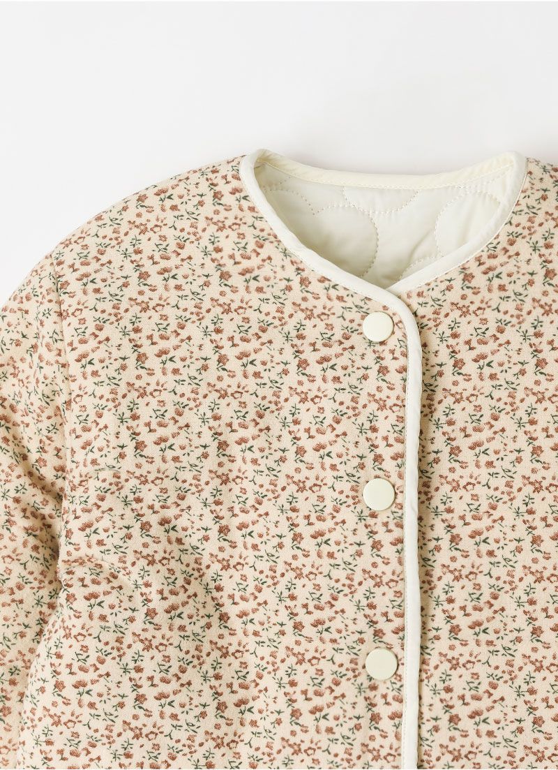 韓國 OZKIZ - 雙面穿搭鋪棉無領外套-米X卡其