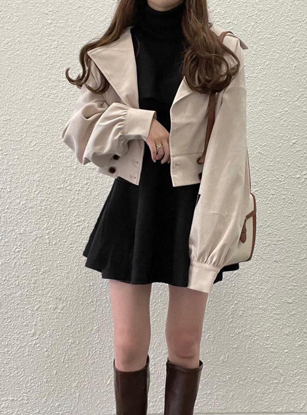 日本 GRL - 立領顯瘦彈性羅紋長袖上衣-皇家藍