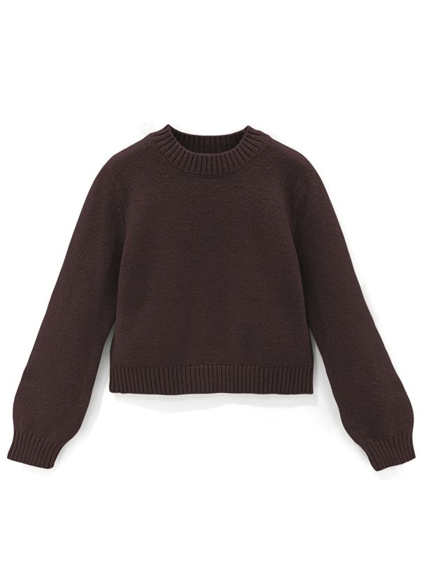 日本 GRL - 短版簡約圓領針織毛衣-淺灰 (F)