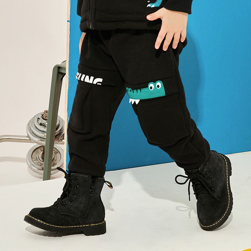 薄絨腰鬆緊休閒保暖束口長褲-鱷魚嘴嘴-灰色