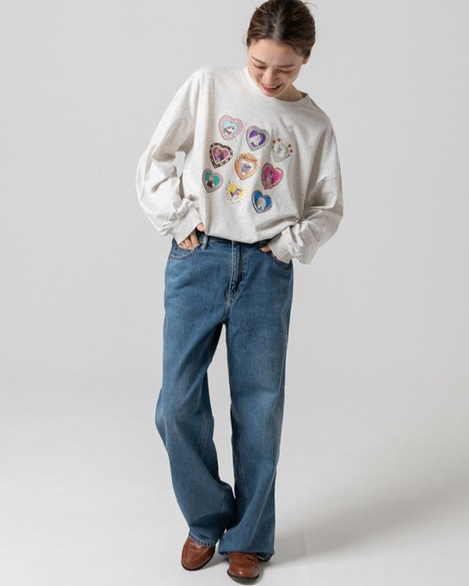 日本 gleam - 可愛貓咪相框寬版長袖T恤-白