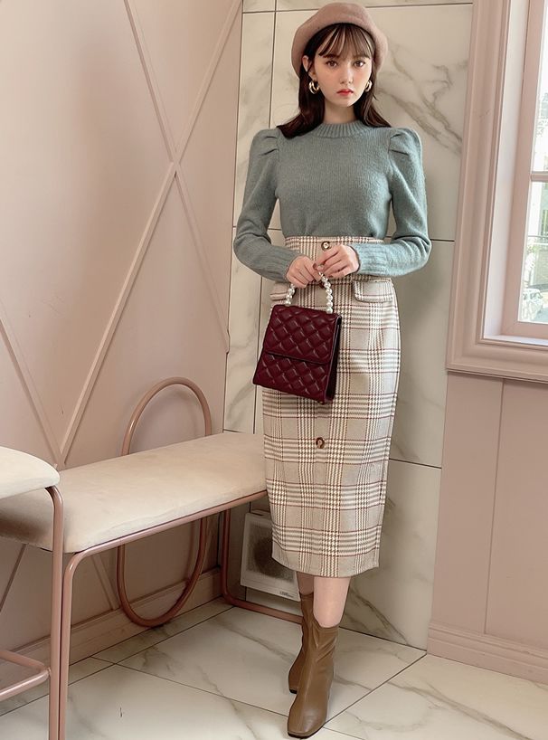 日本 GRL - 浪漫抓皺後蝴蝶結針織上衣-綠