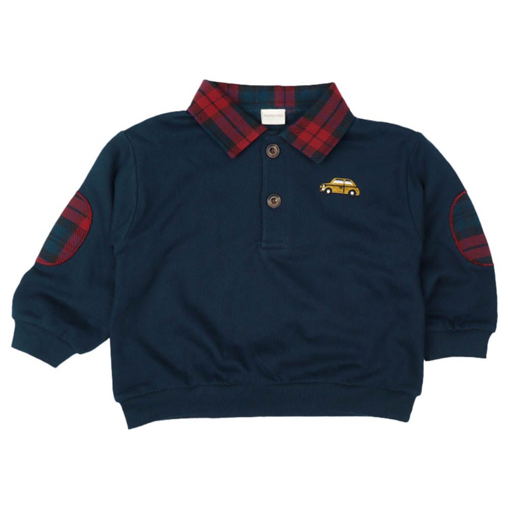 長袖有領休閒上衣-深藍色