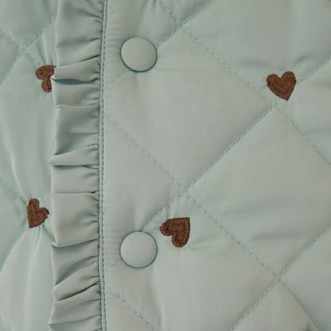 日本 Lycee mine - 滿版愛心荷葉皺褶內刷毛鋪棉外套-米白