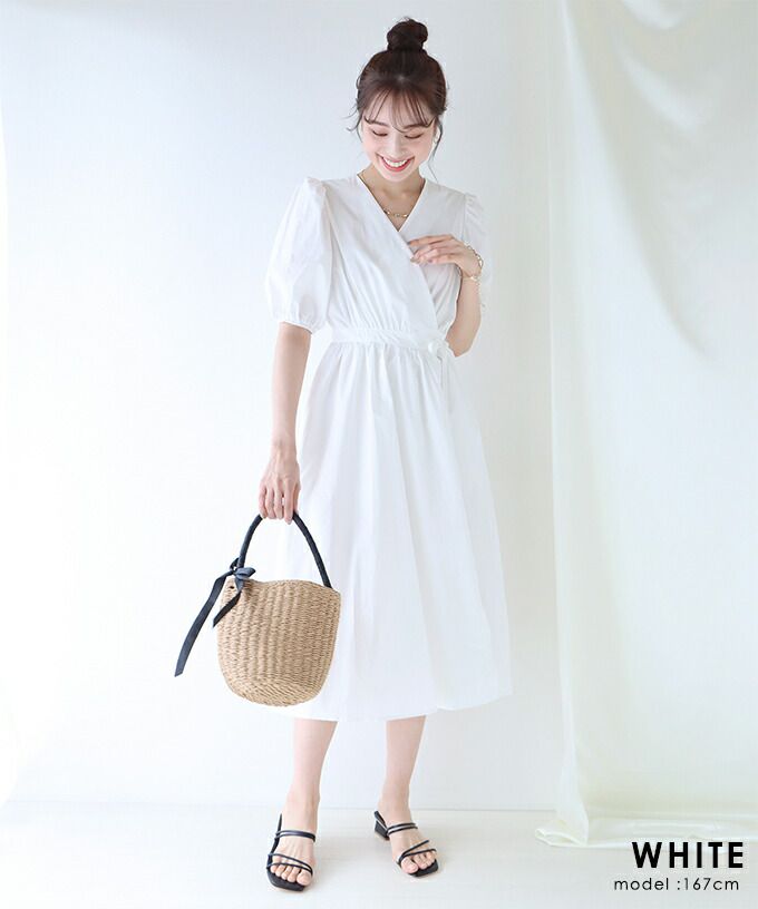 日本 BLUE EAST - 悠閒時光V領綁帶短袖洋裝-桃粉