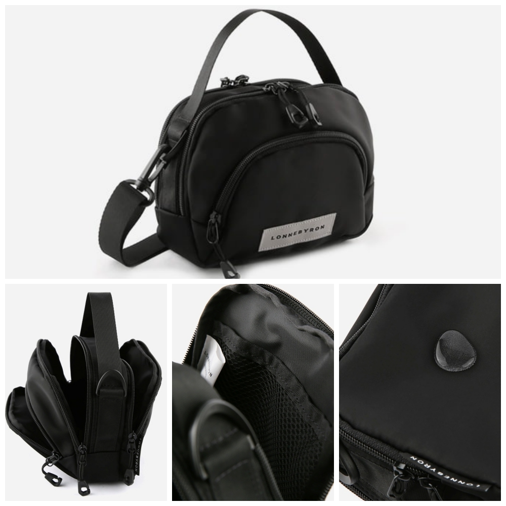 正韓製專利設計 輕巧多層收納旅行防盜斜背包(送防盜扣環)-小-黑 (19.5x13.5x6.5cm)