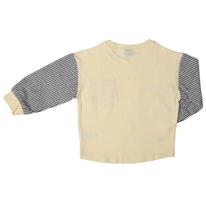 akachan honpo - T恤-平織布拼接-米白色