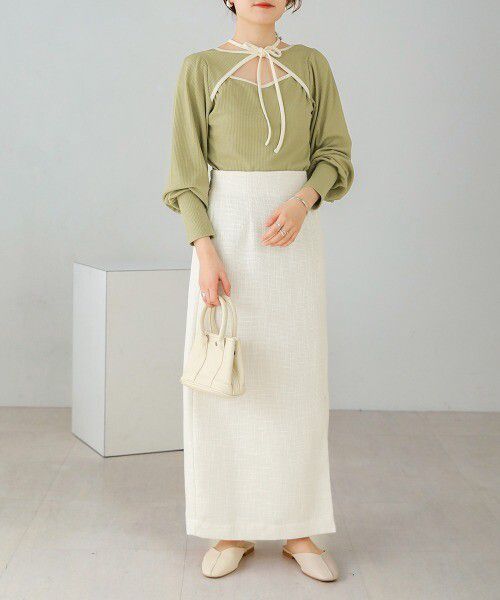 日本 Bab - 2WAY氣質綁帶羅紋泡泡袖上衣-米杏