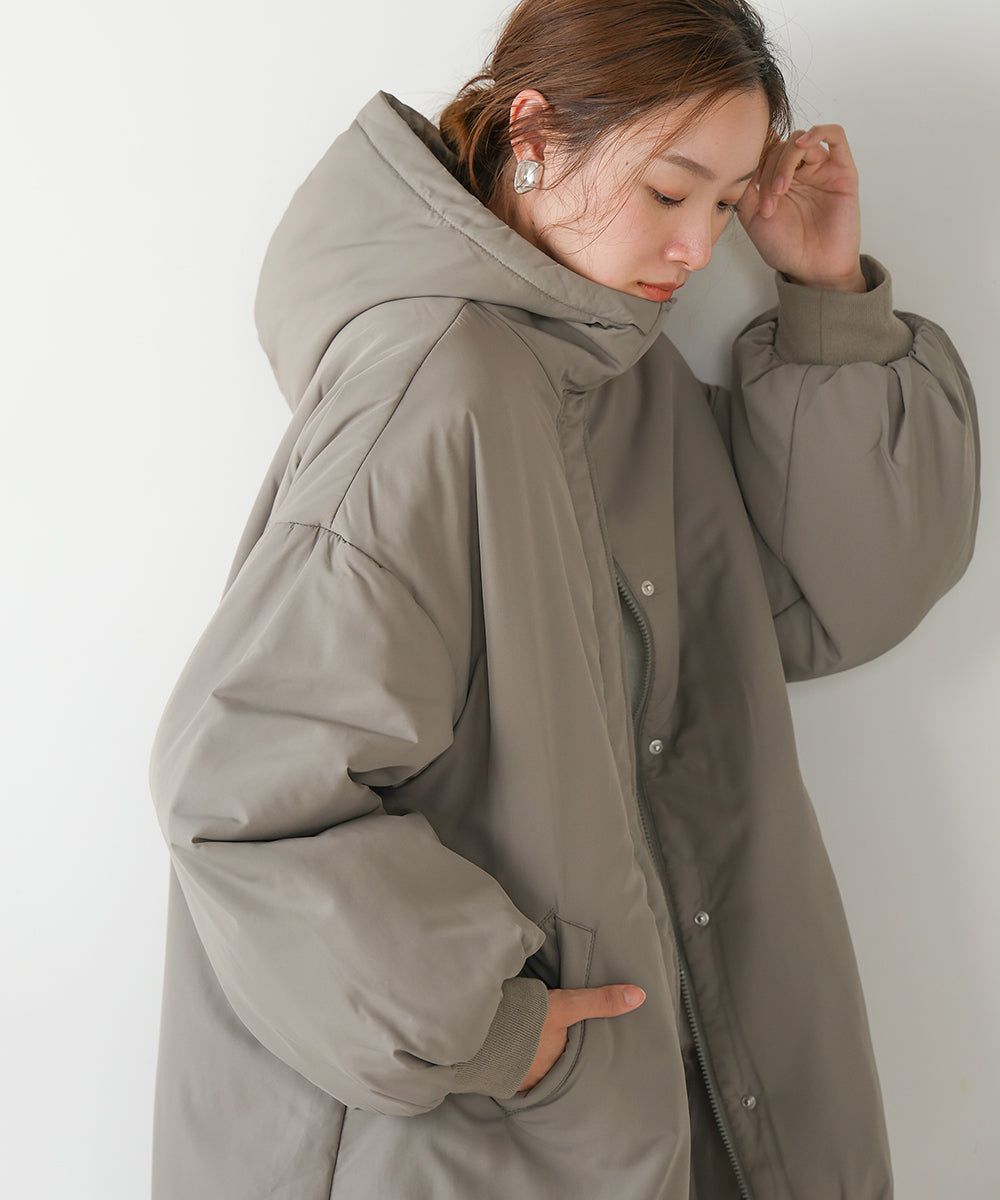 日本 Bab - 時尚大廓形抽繩連帽鋪棉外套-灰