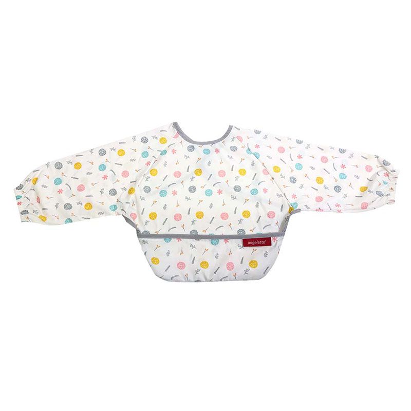 akachan honpo - angelette長袖用餐圍兜-花草-米白色 (70~95cm)-身高70~95cm體重9~14kg
