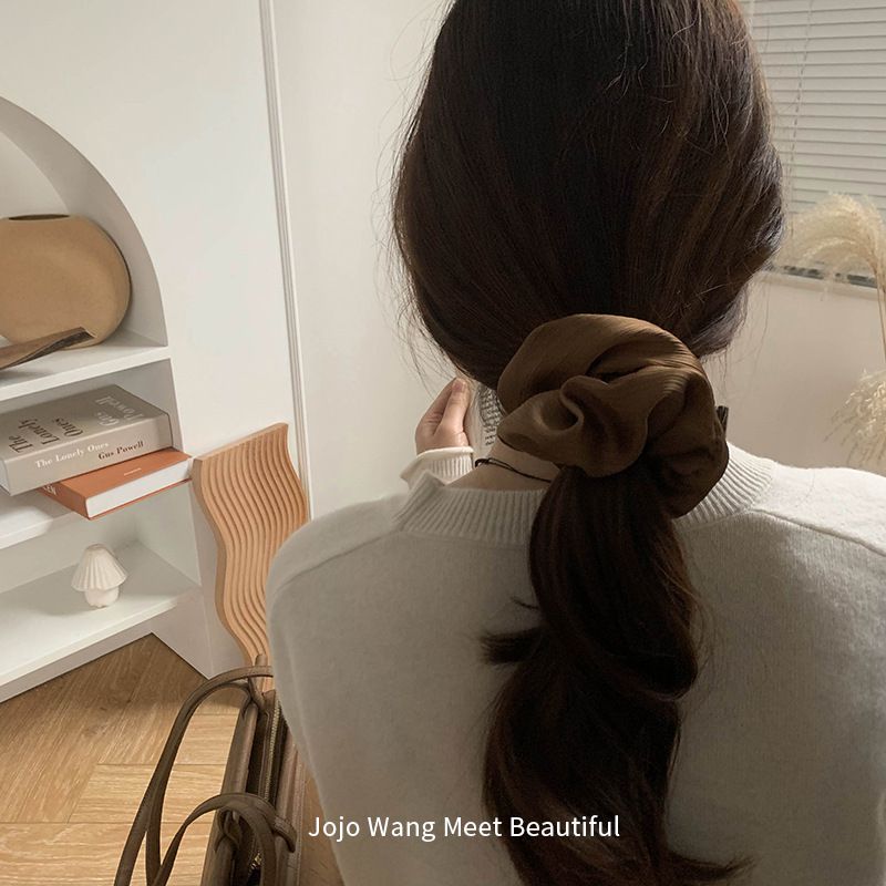 高級紋理皺摺髮圈(小)-米白色