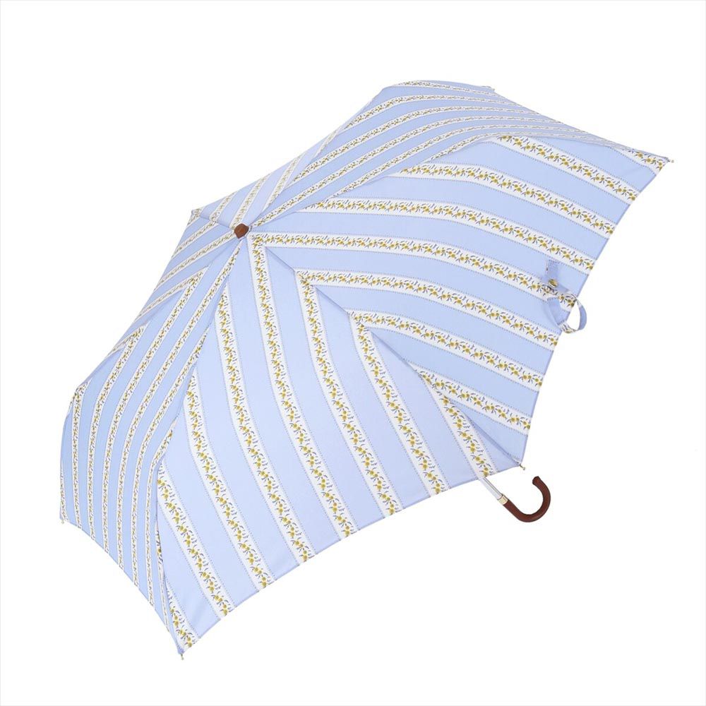 日本 nifty colors - 抗UV輕量 晴雨兩用J型手把折疊傘-復古花花-水藍 (直徑90cm/166g)