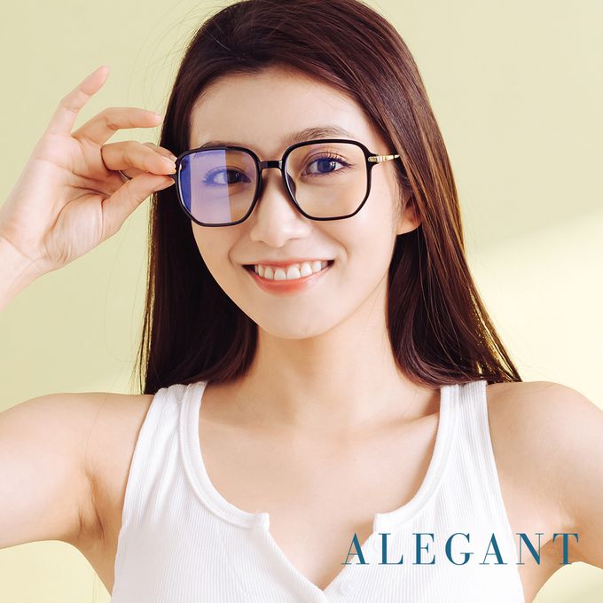 ALEGANT - 日系簡約透視感墨金黑TR90輕量光學方框UV400濾藍光眼鏡