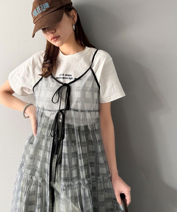 日本 Classical Elf - 絕美透膚格紋細肩帶薄紗罩衫-藍