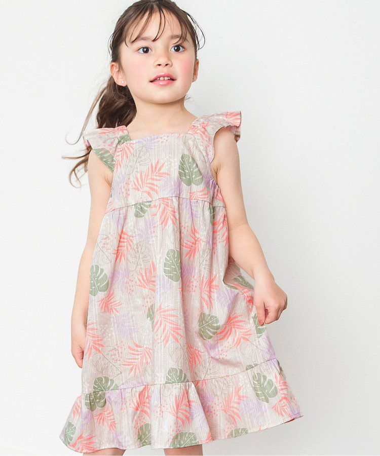 日本 BREEZE - 滿版度假印花傘狀無袖洋裝-紫x米