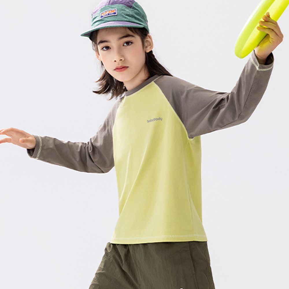 吸濕排汗圓領長袖上衣-拼色綠