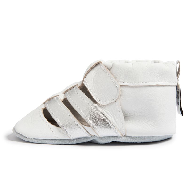 英國 shooshoos - 健康無毒真皮手工鞋/學步鞋/嬰兒鞋-雙色編織(白/銀)