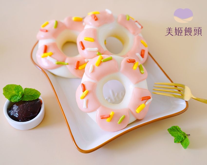 美姬饅頭 - 草莓甜甜圈鮮乳造型饅頭-6入-40g/顆