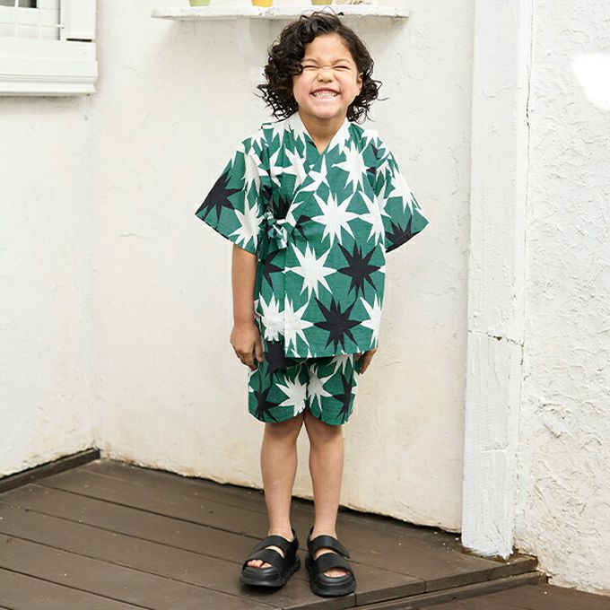 日本 b-ROOM - 100%棉 夏季甚平套裝-柳垂紋-灰黑