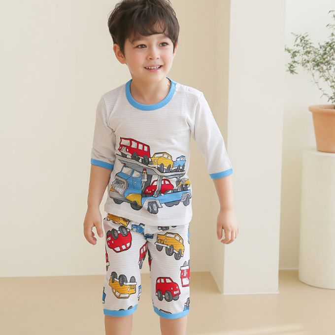 正韓 Puco - 超優質嬰幼兒/兒童七分袖100% 有機純棉家居服/睡衣-車車家族