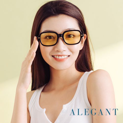 ALEGANT - 摩登時髦雪泥黃方圓框墨鏡│UV400太陽眼鏡