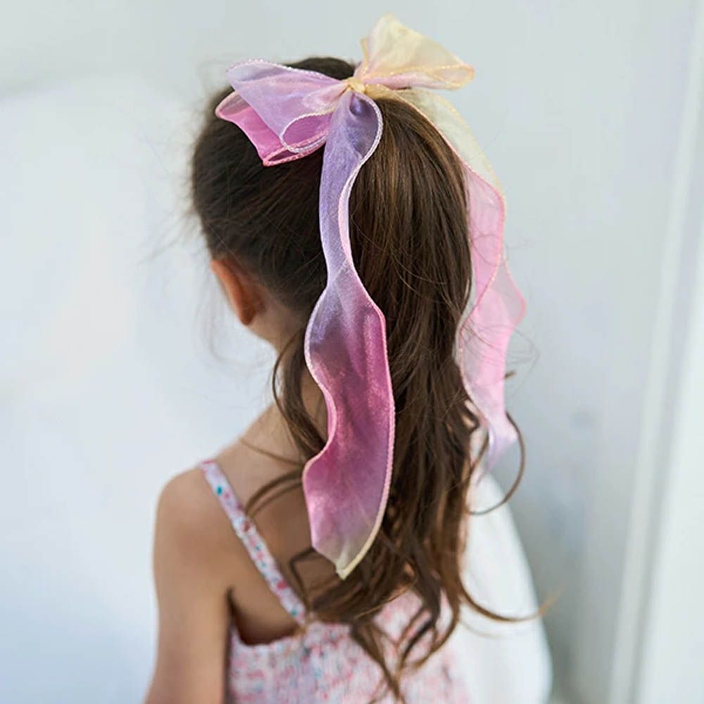 夢幻極光緞帶髮夾-黃粉系