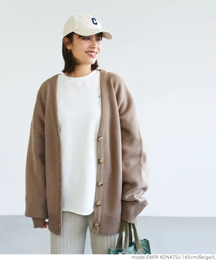 日本 COCA - V領柔軟落肩針織外套-湖水綠