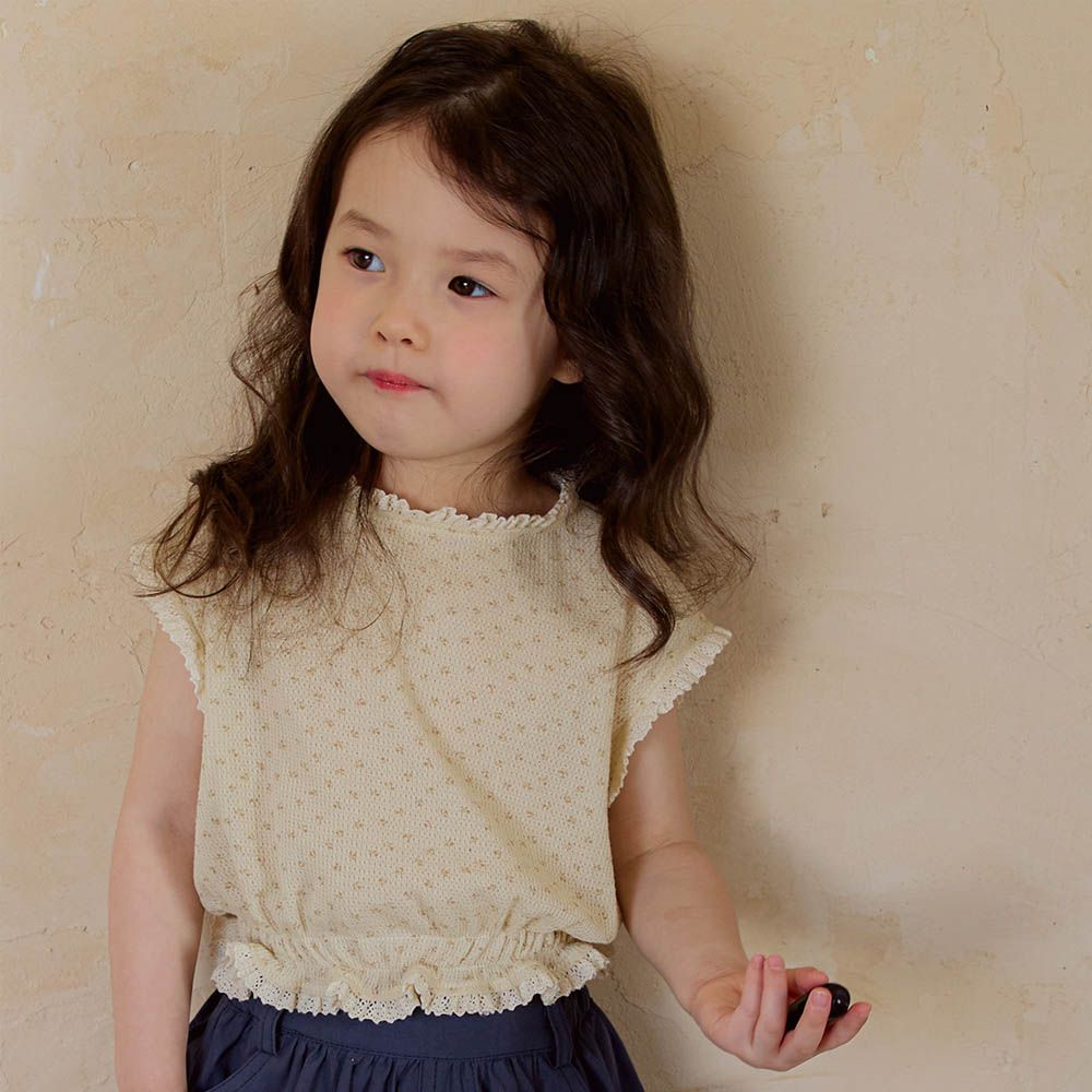 唯美點點編織鬆緊腰上衣-米黃