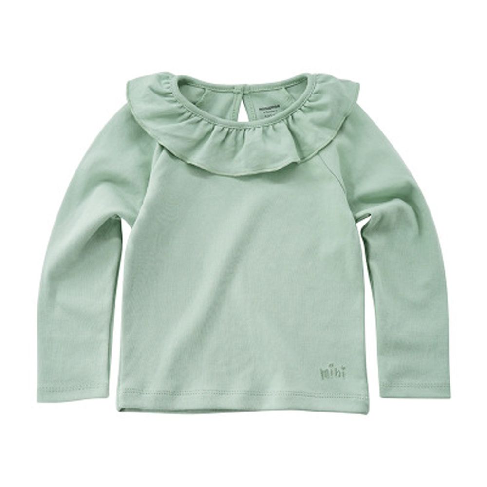 Minizone - 甜美荷葉領素色長袖T恤-綠色