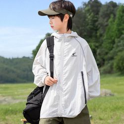 babybody - UPF50+原紗防曬連帽外套-長拉鍊-淺灰